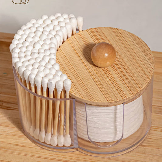 2-in-1 Bamboo Lidded Cotton Swab Container