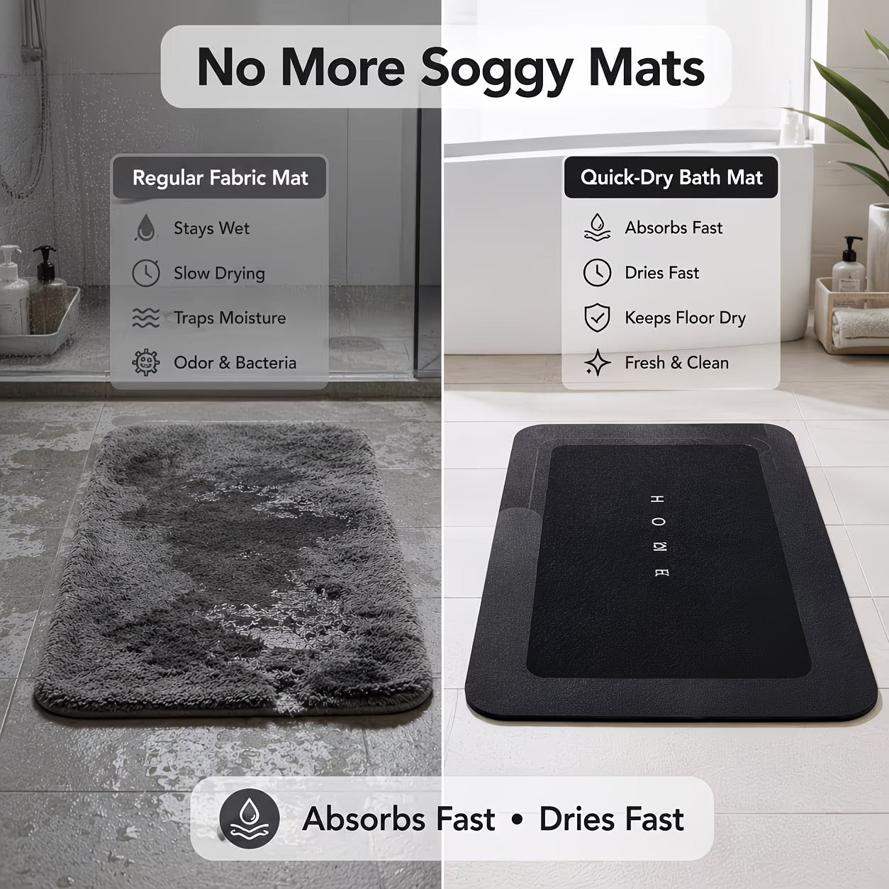 3pcs Absorbent Non-Slip Foot Mat